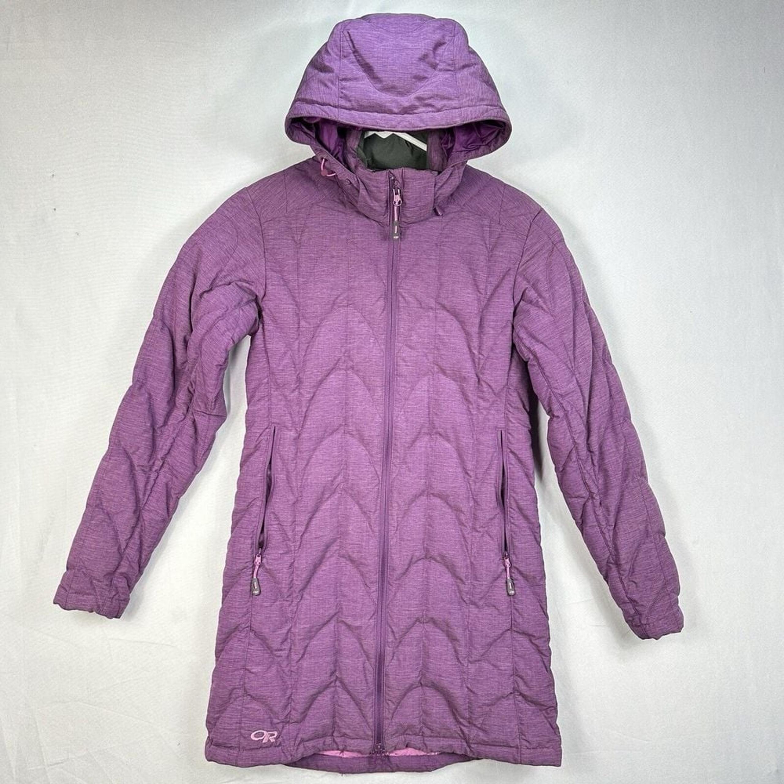 Outdoor Research Aria Storm Parka Womens Small Purple Goose Down Full Zip Coat