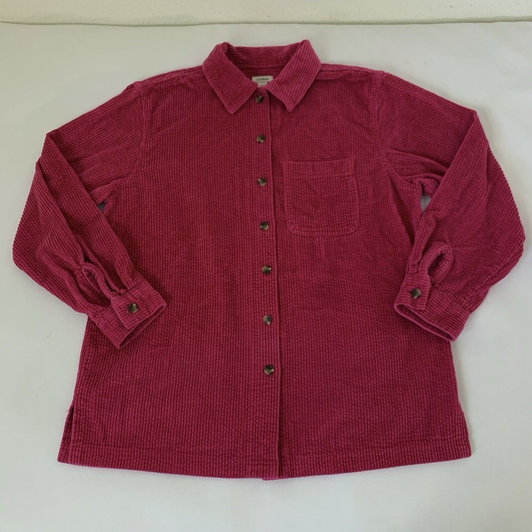 LL Bean Corduroy Shirt Women S Pink Button Up Comfort Preppy Chore Cottage Barn