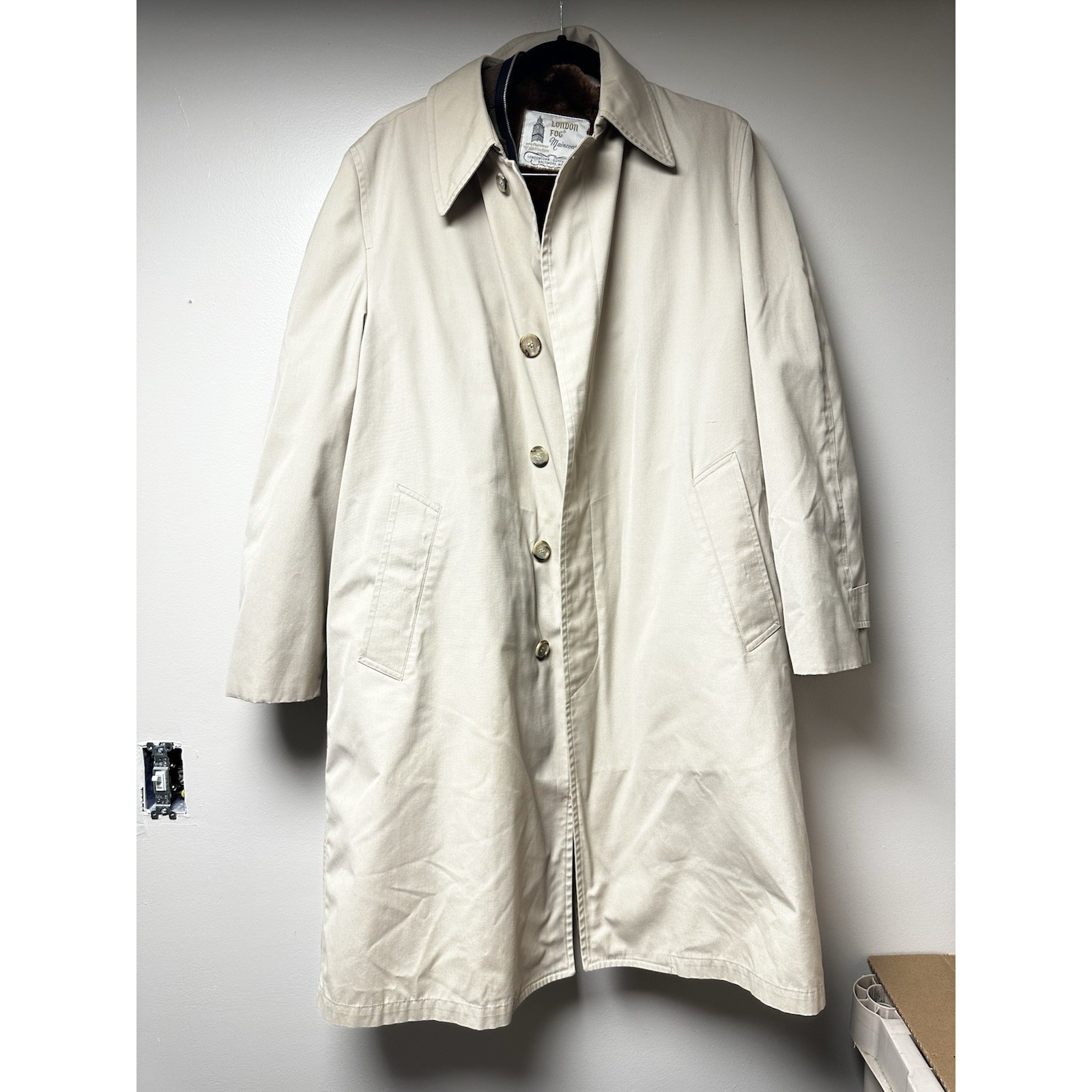 London Fog Vintage Men's Fur Lined Trench Coat Size 40L