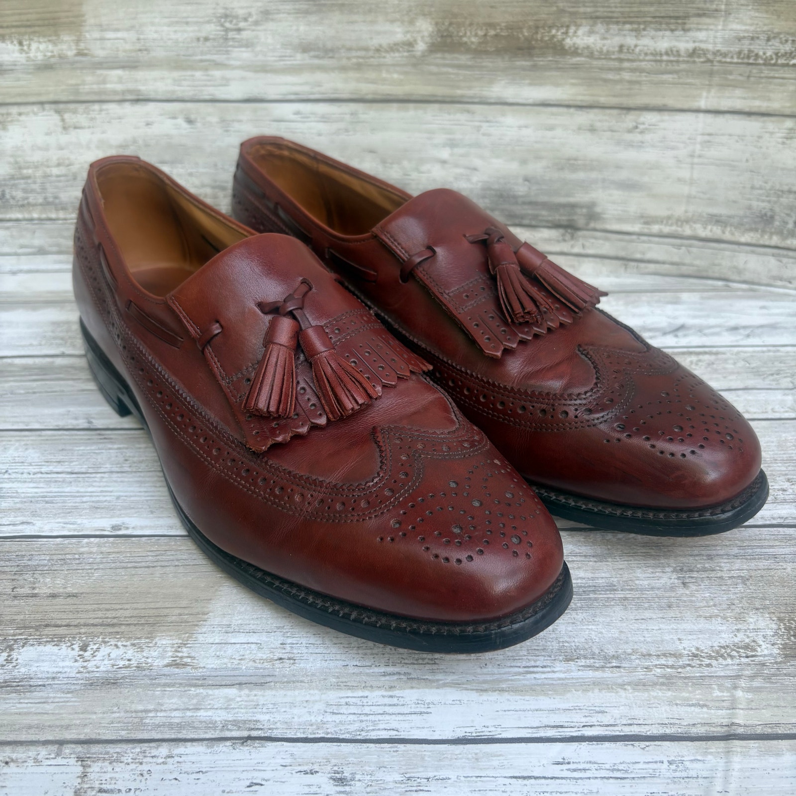 Allen Edmonds Shoes Sz 10.5 C Brown Colfax Wingtip Kiltie Tassel Loafer Leather