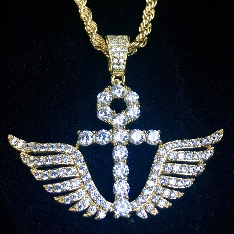 ANKH WINGS DIAMONDS CZ 18K GOLD CHAIN