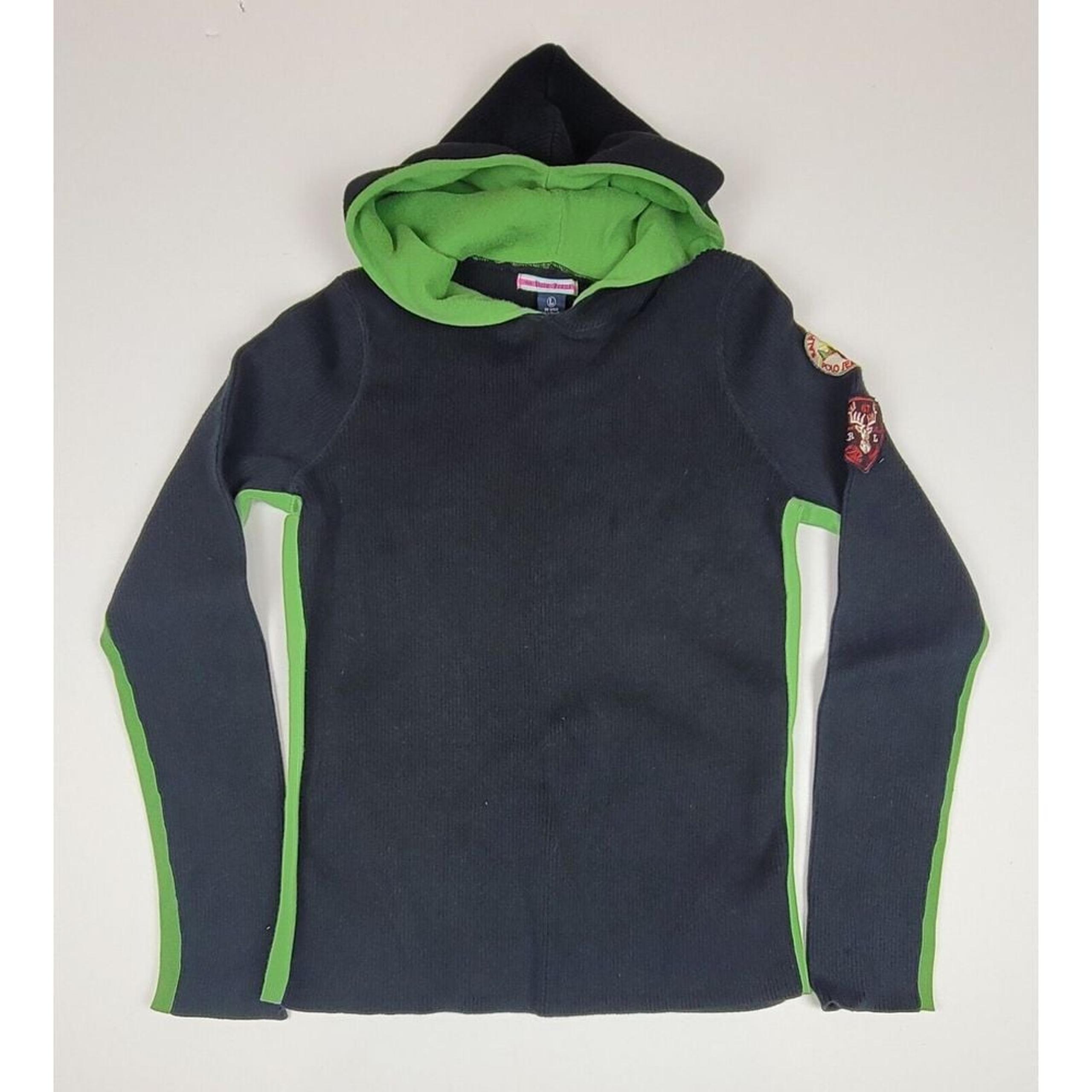 Ralph Lauren Polo Jeans Hoodie Womens Large. Sweater Black & Green Patches