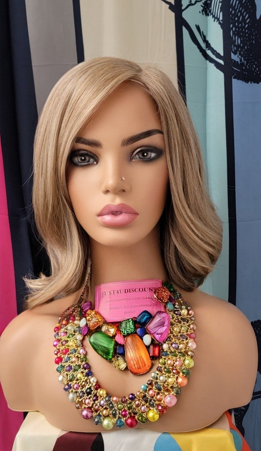 Celebrity cream beige blonde wavy bob wig