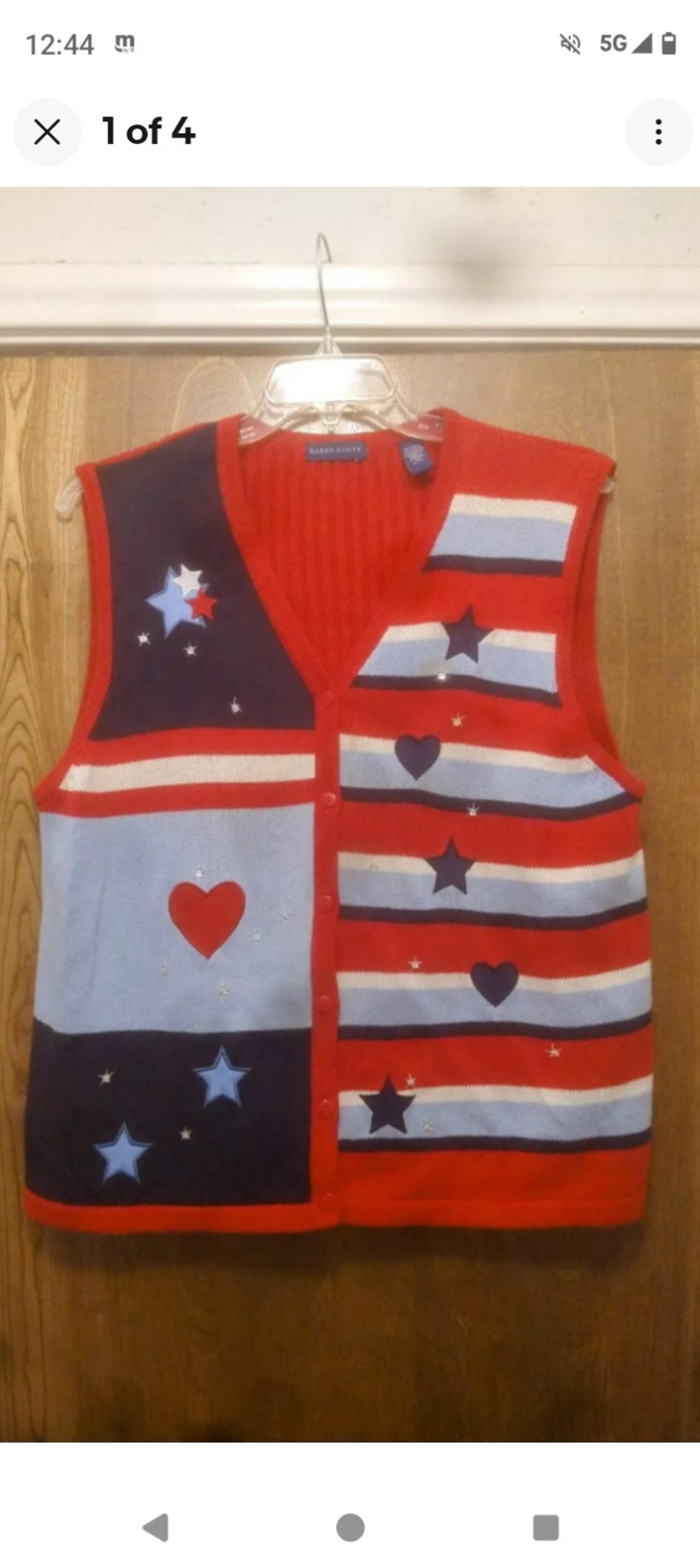 Ladies Karen Scott embroidered red white and blue sweater vest. Size XL