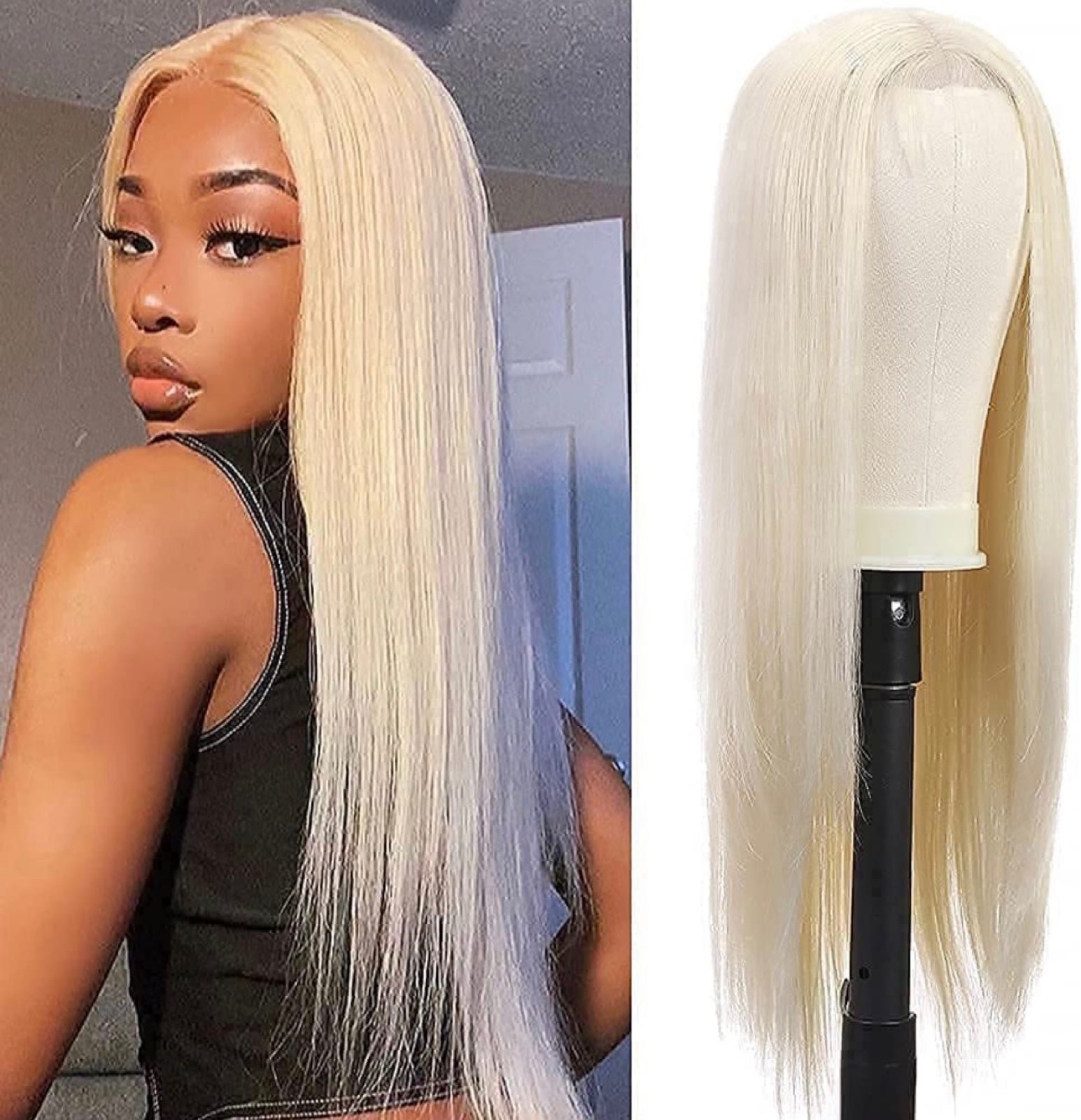 Human hair blend lace front platinum blonde wig