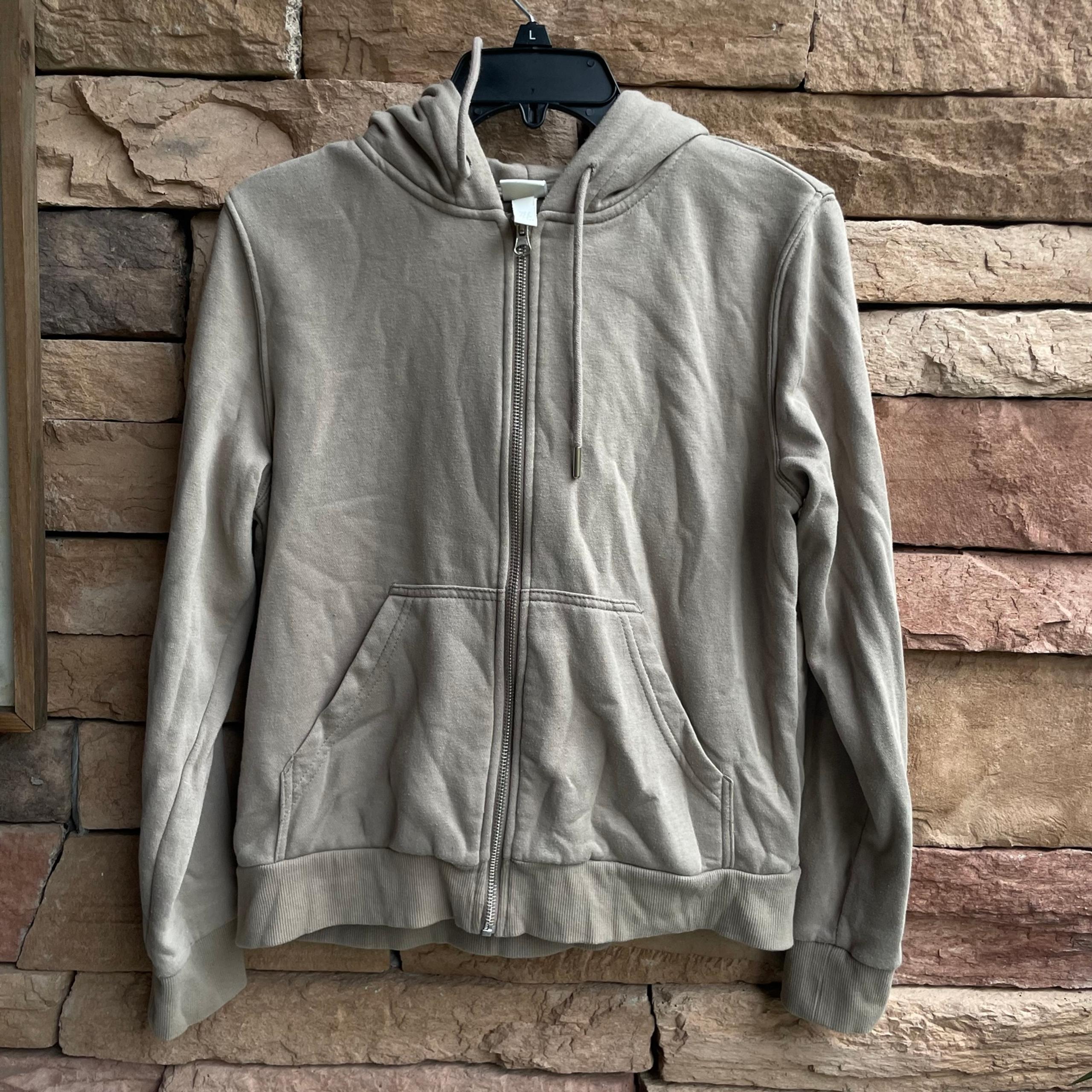 H&M Basics beige tan full zip hoodie sweatshirt Women Small