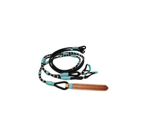 Horse Reins Braided Rawhide Romel Turquoise Leather Popper Tack RHR002