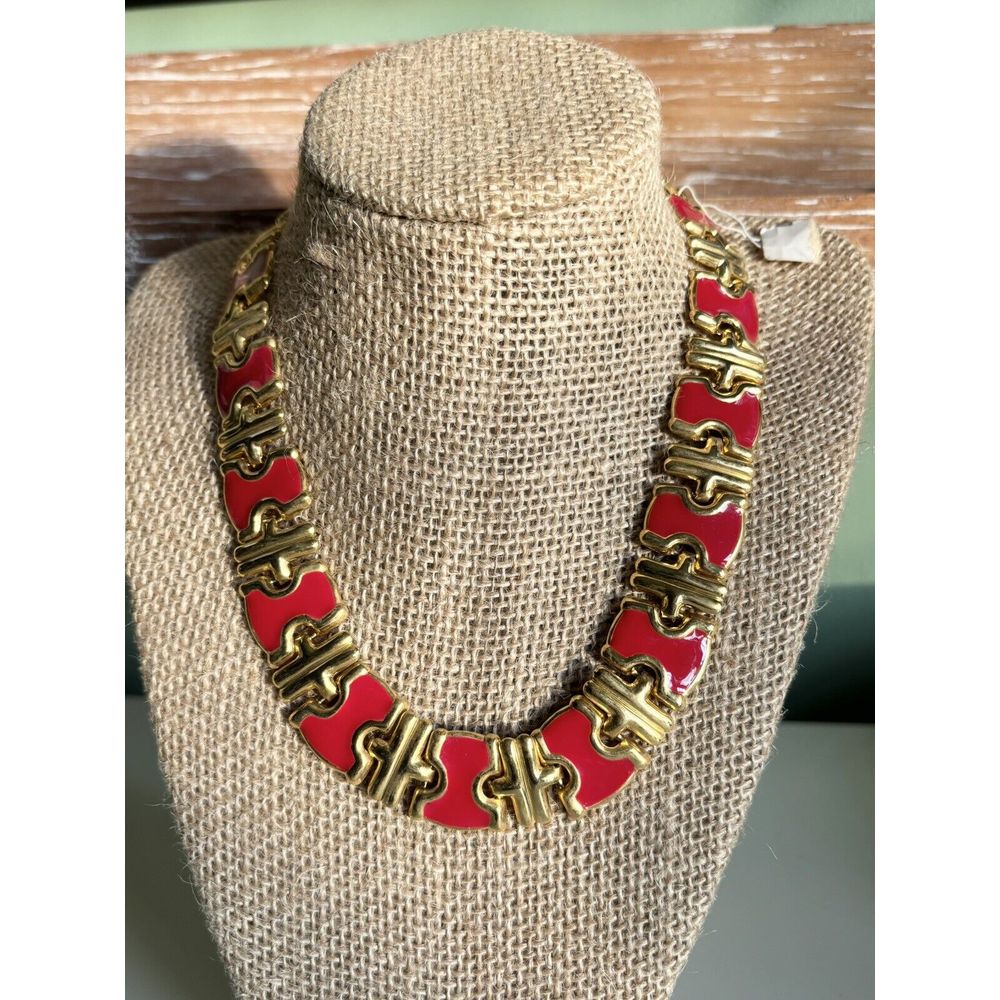 Vintage Gold & Red Enamel Necklace 17 