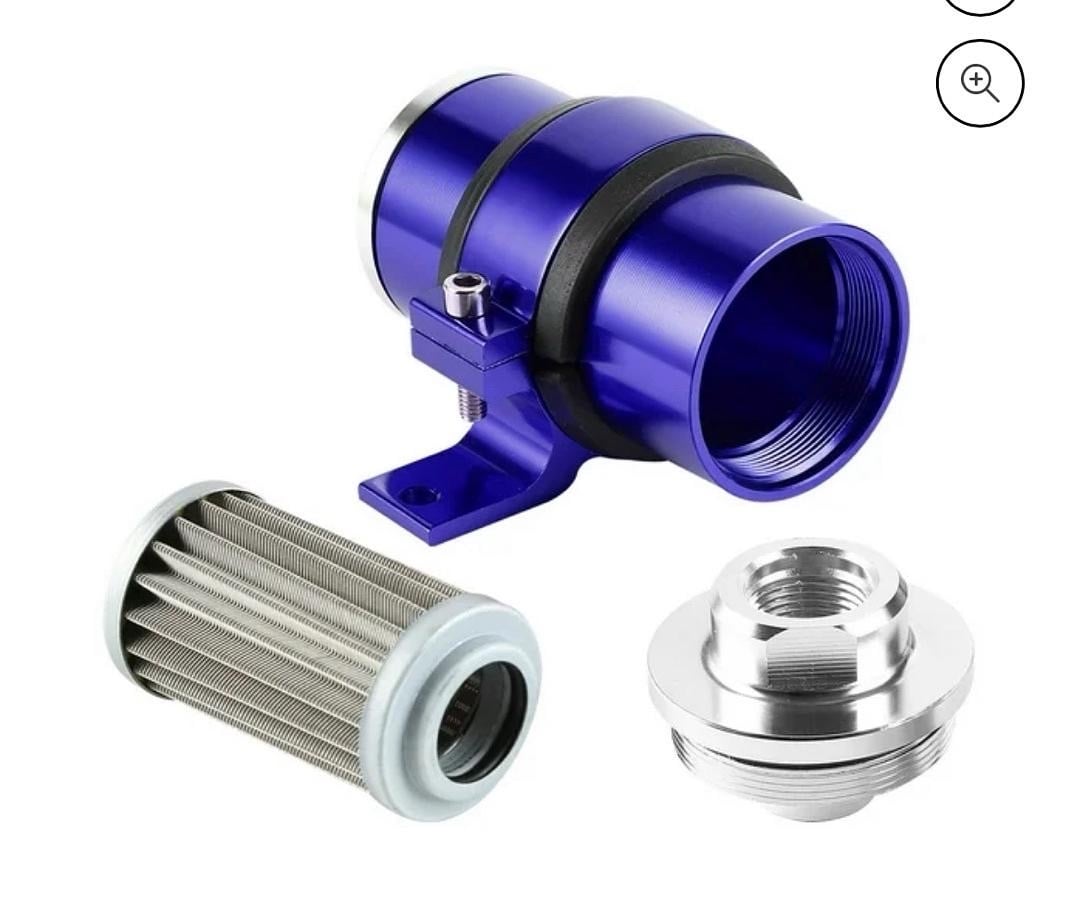 Blue AN6/AN8/AN10 Billet Aluminum Inline Fuel Filter+Bracket