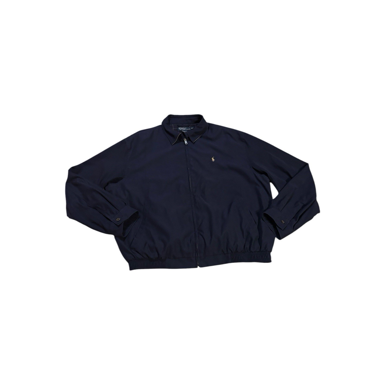 Polo Ralph Lauren Harrington Jacket Navy Blue Plaid Lined Mens Large Vintage 90s