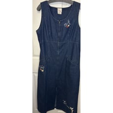 Vintage Disney Store Denim ABC Jumper Dress Tinkerbell Medium M Embroidered