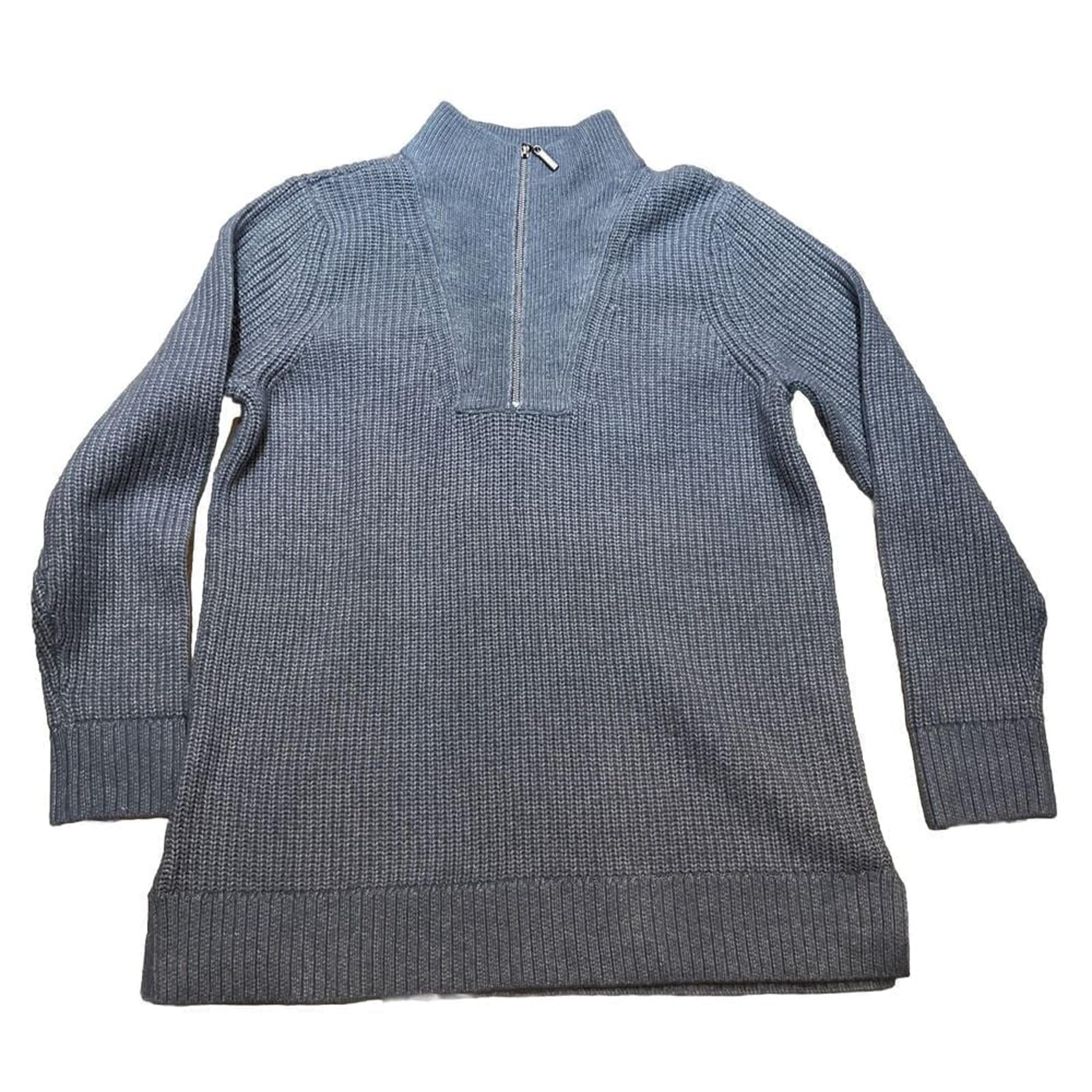 Soft Surroundings Tunic Sweater Women's XL Blue 1/4 Zip Cable Knit