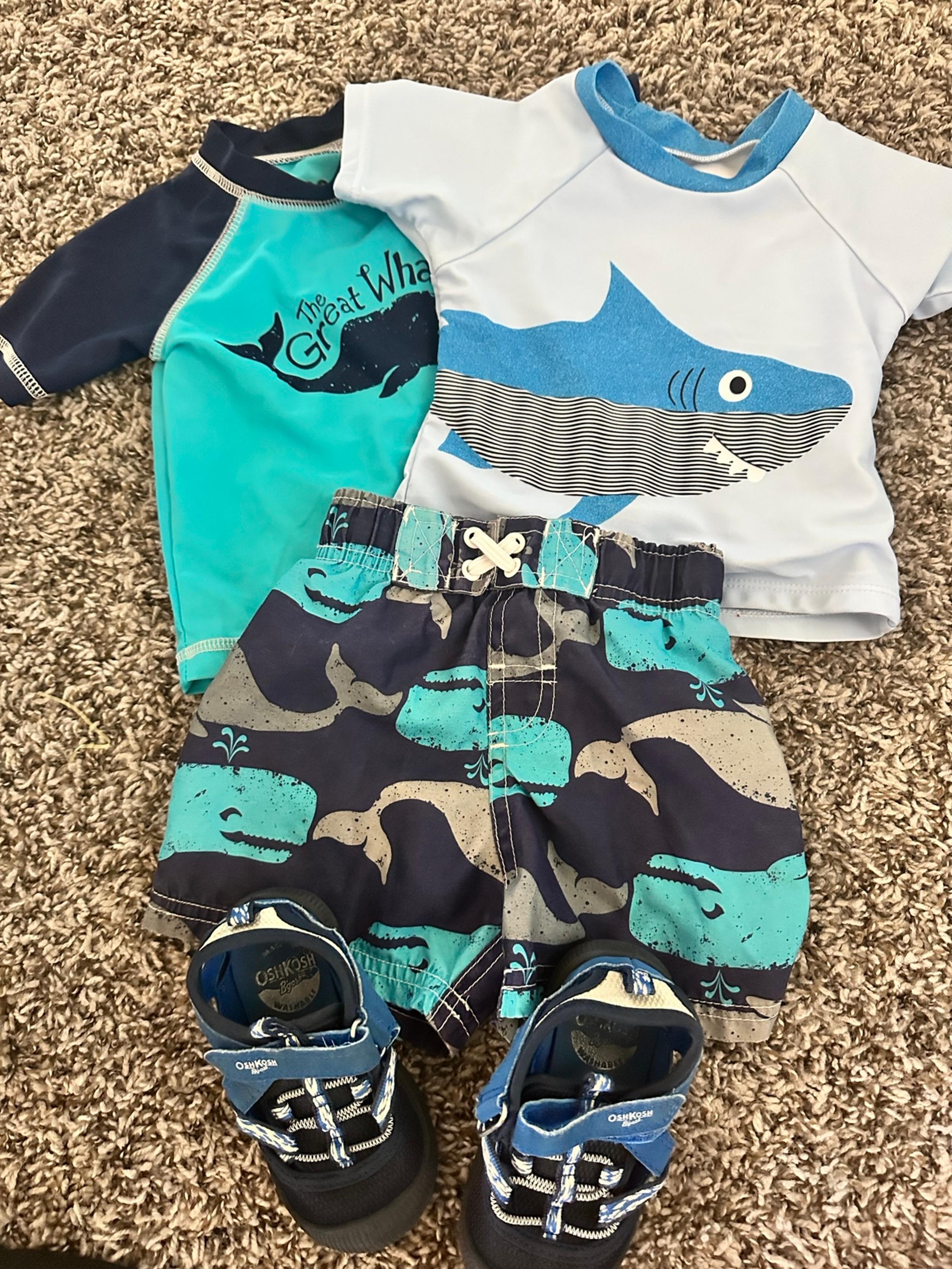 Boys 9 month swim bundle - rash guard, swim trunks, water shoes