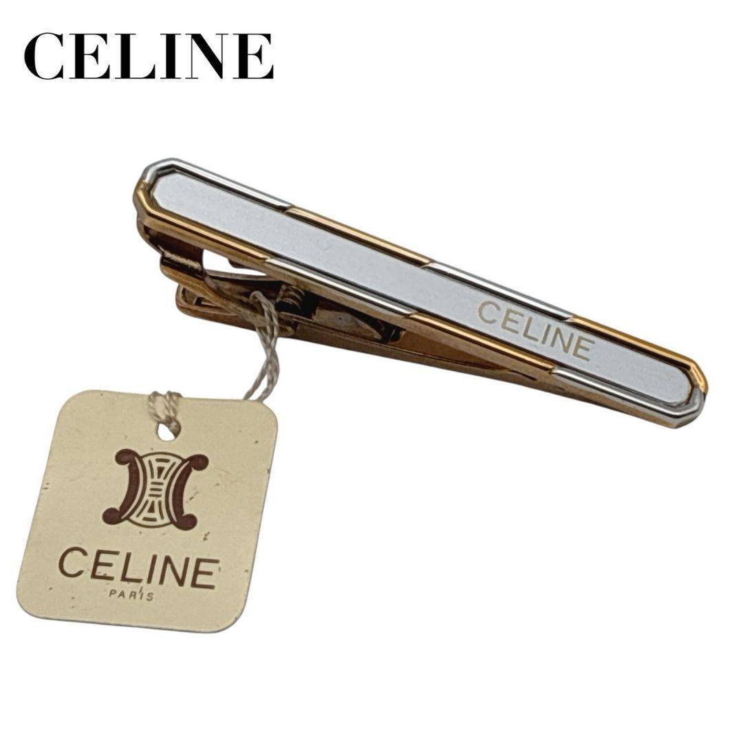 【Excellent Condition】CELINE Celine Tie Pin Logo Engraved Silver x Gold