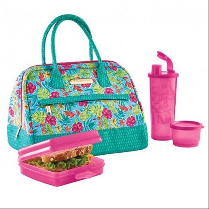 Tupperware Tropical Glamour Lunch Insulated Bag Snack Cup Tumbler Fuchsia Pink