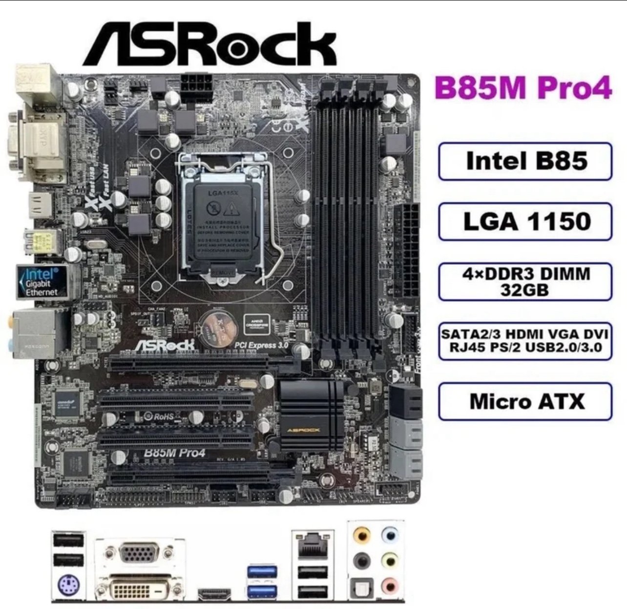B85M Pro4 motherboard , INTEL CORE 17-4790 3.60GHZ and fan combo