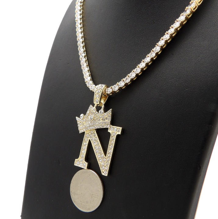 Initial N Pendant 18 1 Row Tennis Chain