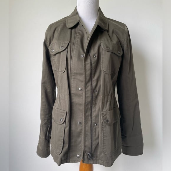 Nordstrom Signature Olive Green Cotton Utility Jacket Zip Up Pockets Sz S
