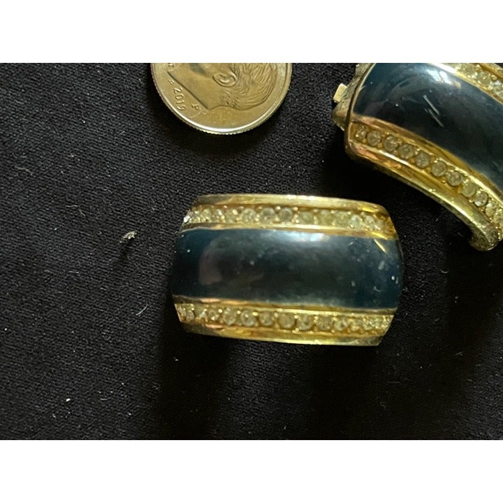 Vintage Christian Dior Dark Blue Enamel And Rhinestone Clips