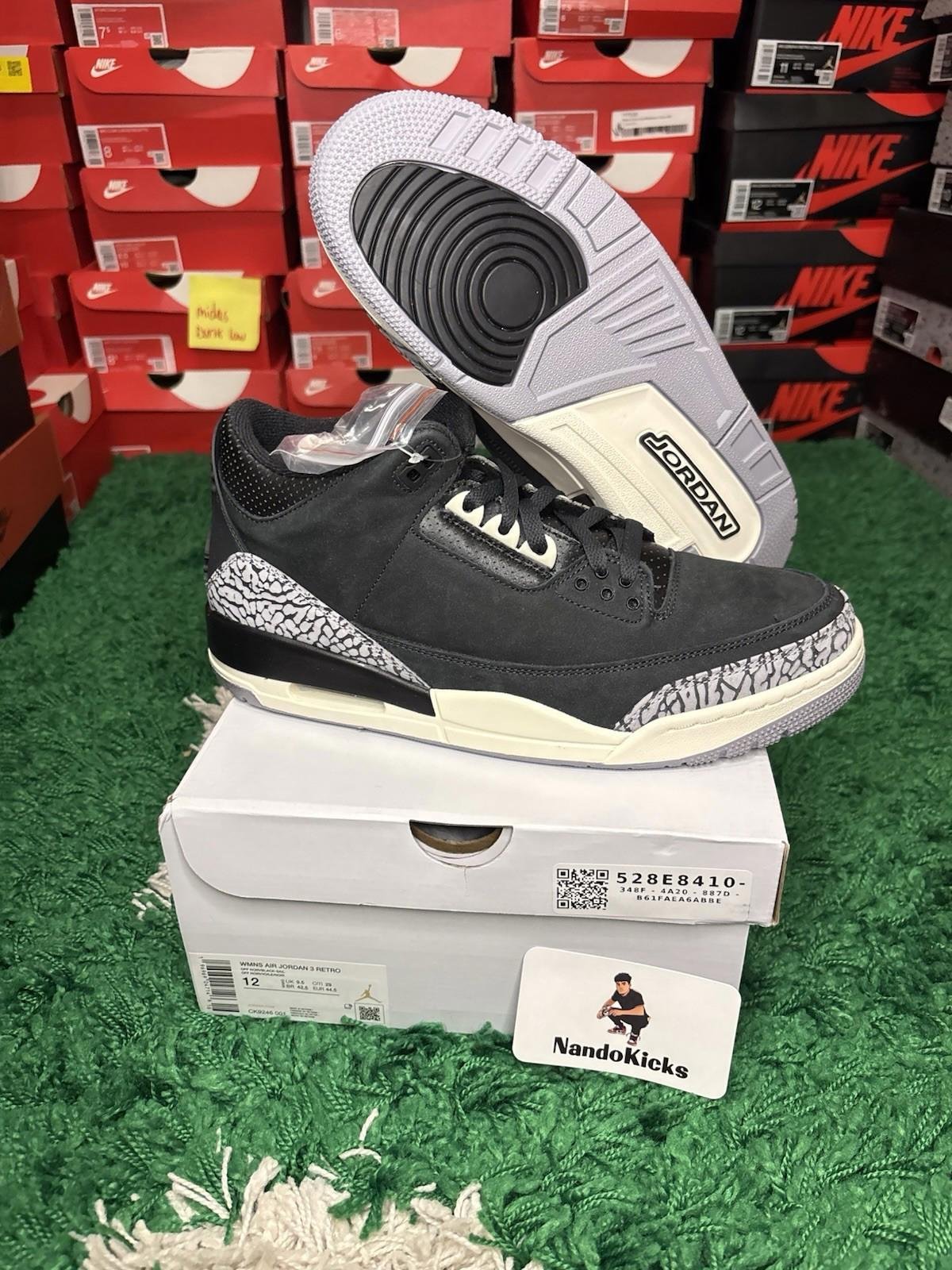 Air Jordan 3 Retro Off Noir CK9246-001 Women Size 12/ 10.5M