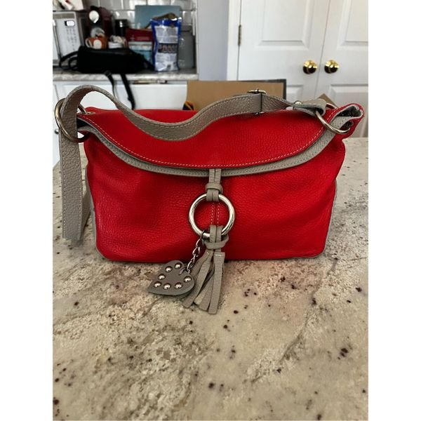 Marant Orange & Gray Flap Over Crossbody Italian Pebble Leather Shoulder Bag NWO