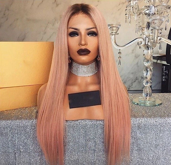 sexyslayqueen pink lace wig brown roots