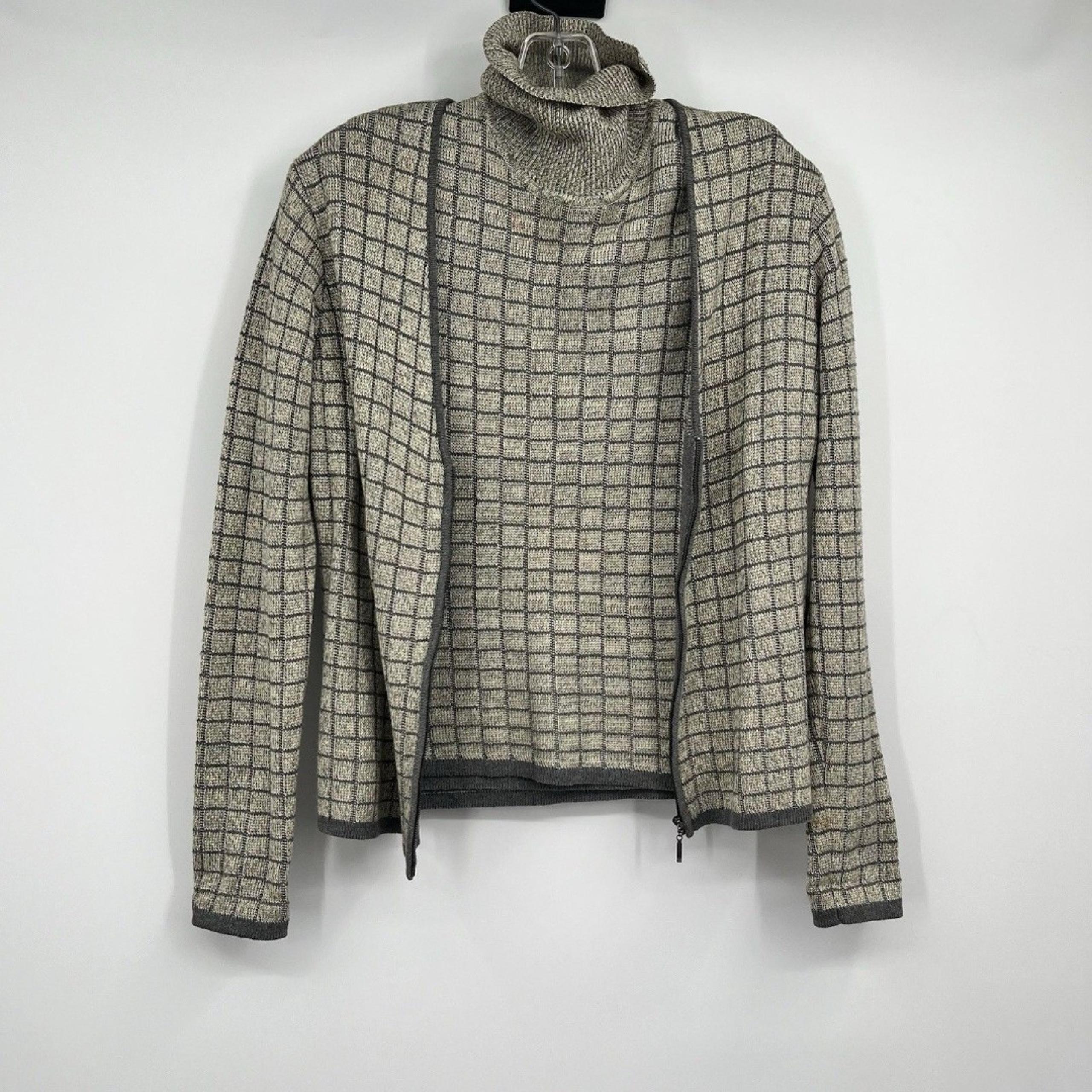 Womens Carlisle Gray Cardigan Set Silk Blend Zip LS Turtleneck SS Preppy Classy