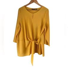 Halogen Shirt Mustard Yellow Tie Back Waist Shirt Blouse Nordstrom XXL NWOT