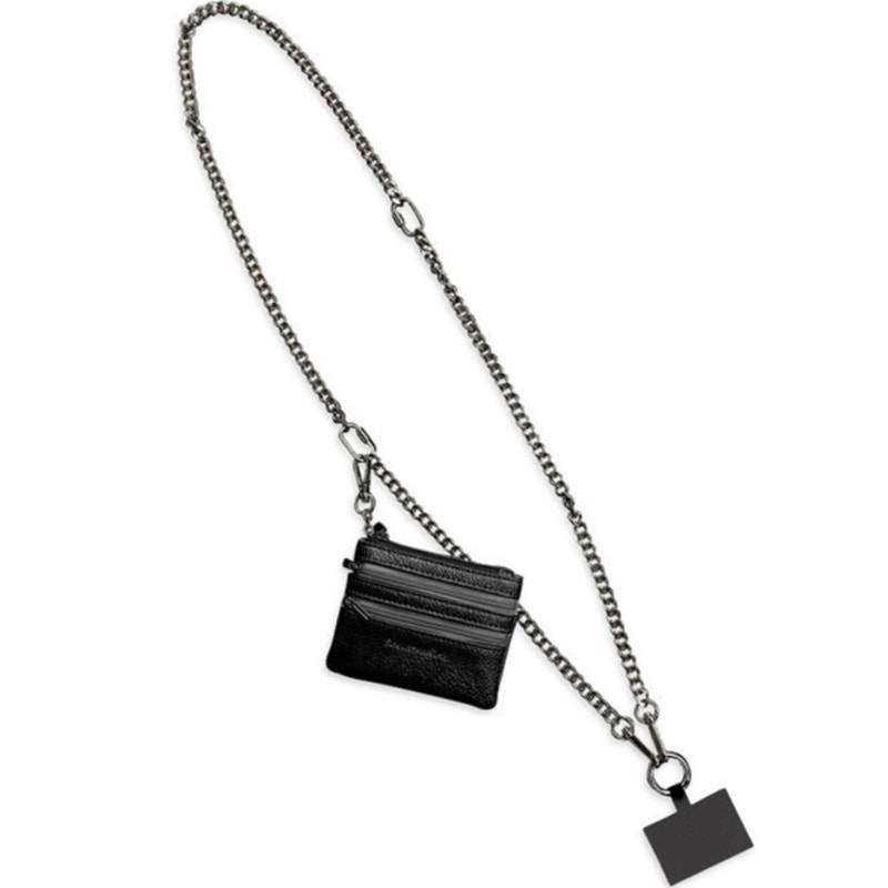 Clip & Go Phone Purse Crossbody Chain Strap Zippered Pouch Gunmetal