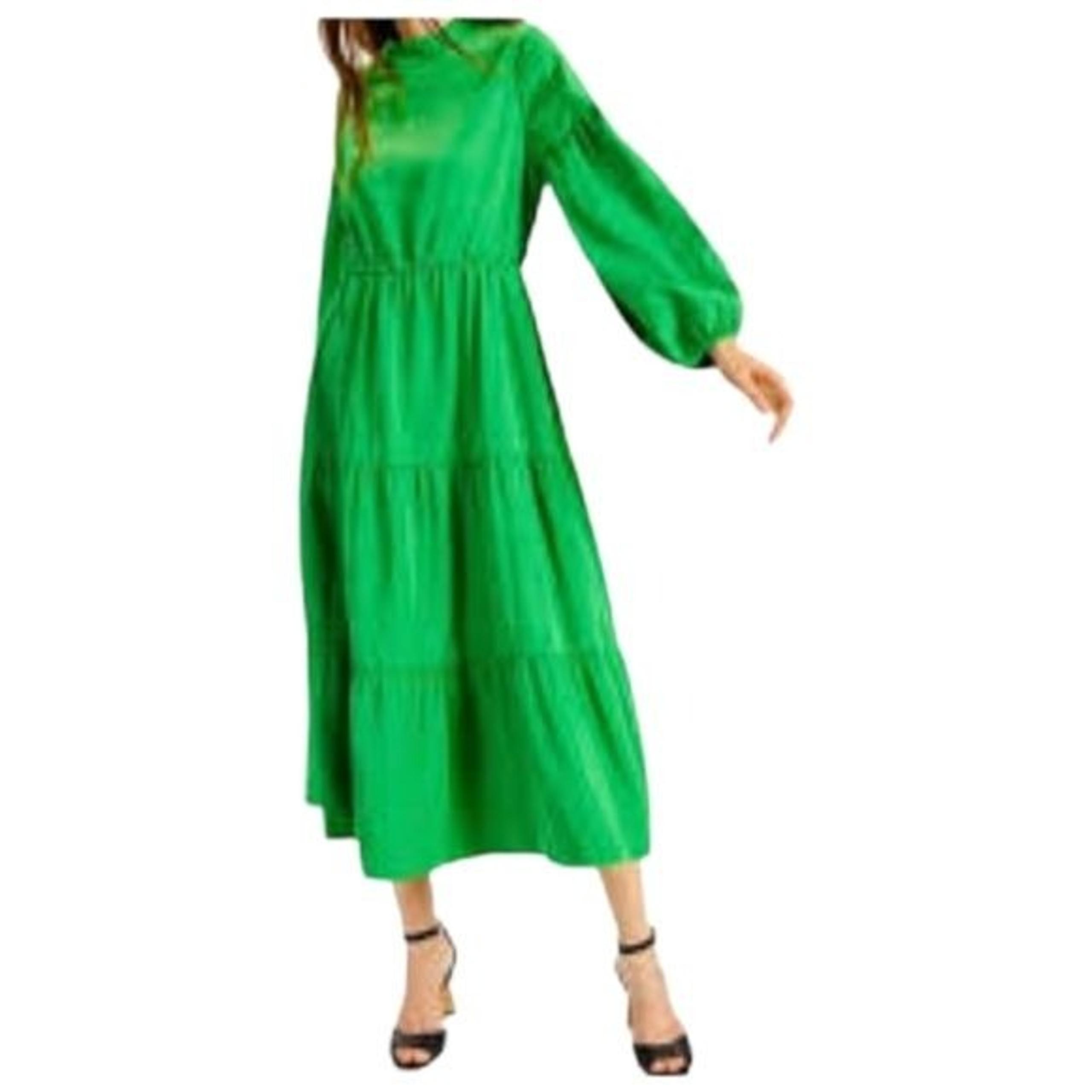 NWT Alfani Womens Green Midi Shift Dress Size 8 Long Sleeve