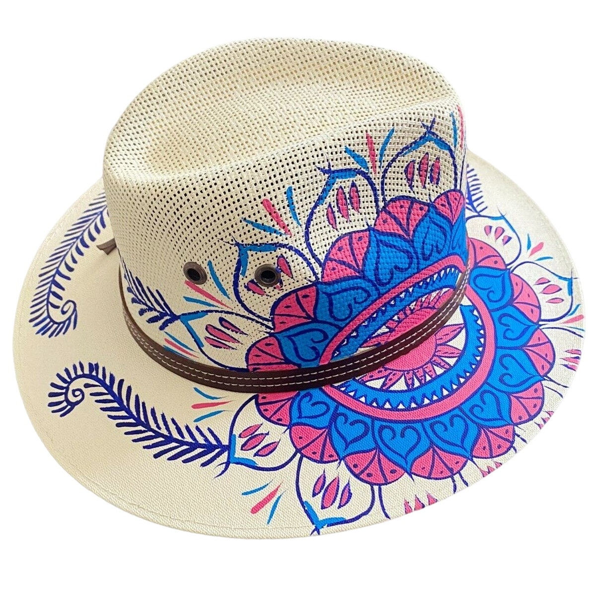 MEXICAN Artisanal Hat HandPainted Fedora Mandala Sombrero Panama Bohemian Medium