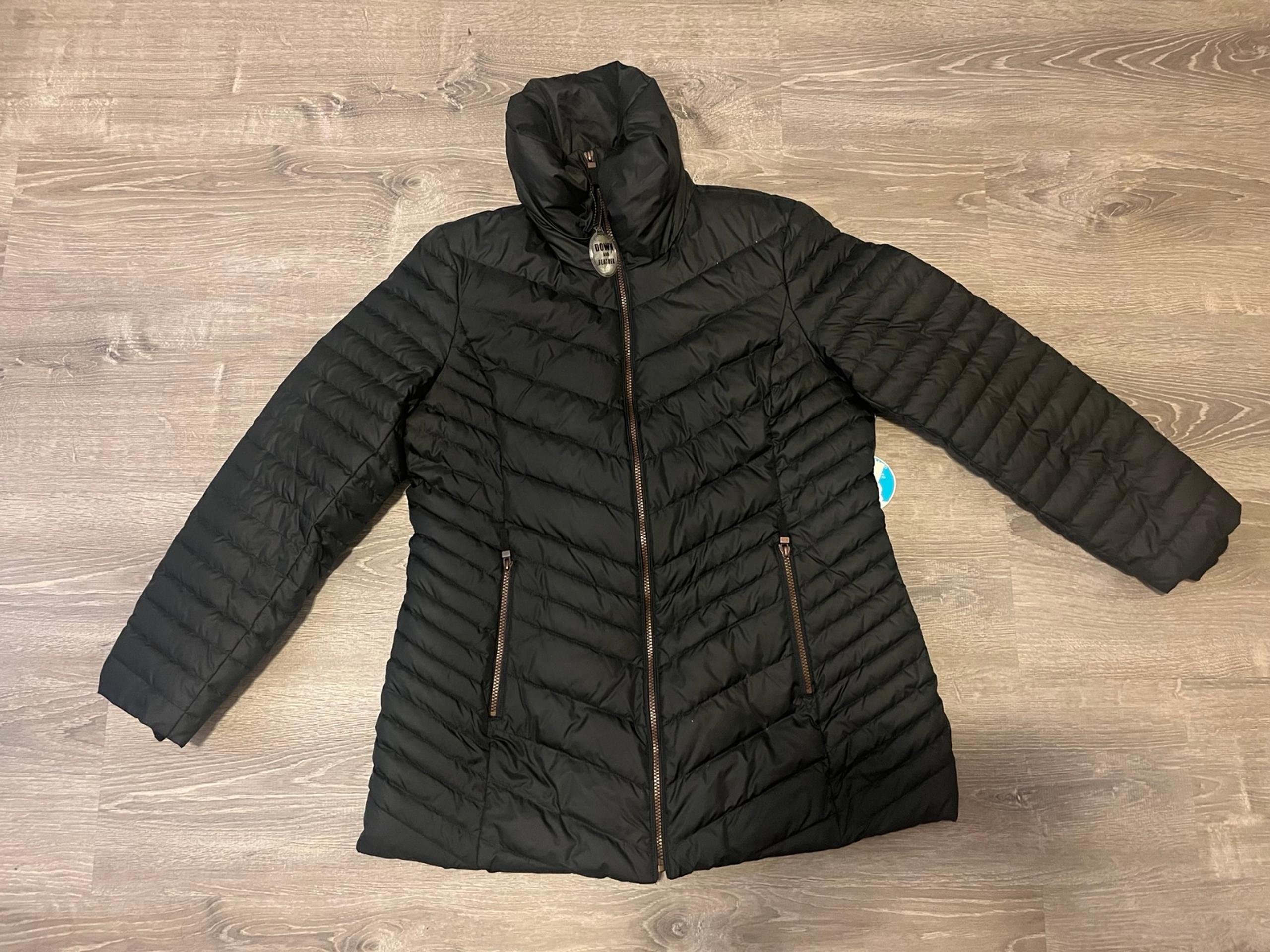 a.n.a Down And Feathers Puffer Jacket Black Full Zip Pockets Womens Size XL NWT