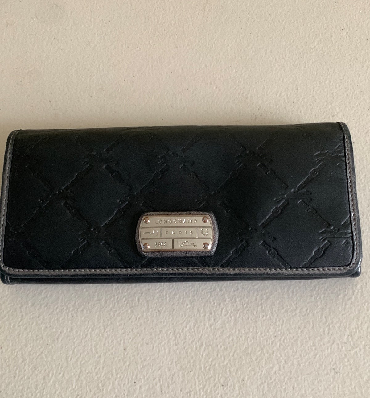 LONGCHAMP BLACK LEATHER JACQUARD WALLET