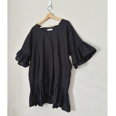 Morton Mac Black Linen Ruffle Hem Mini Dress