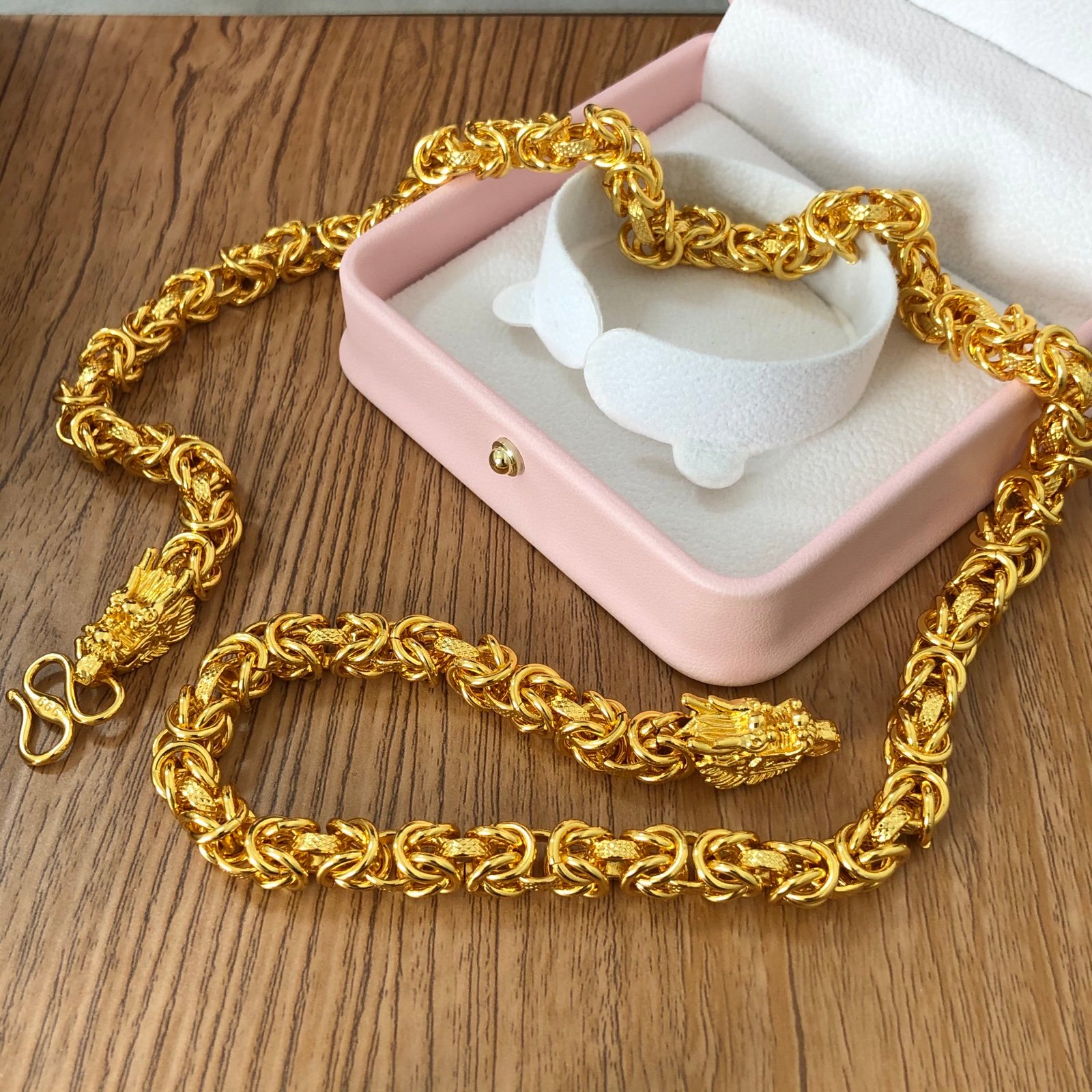 24K solid gold dragon head necklace