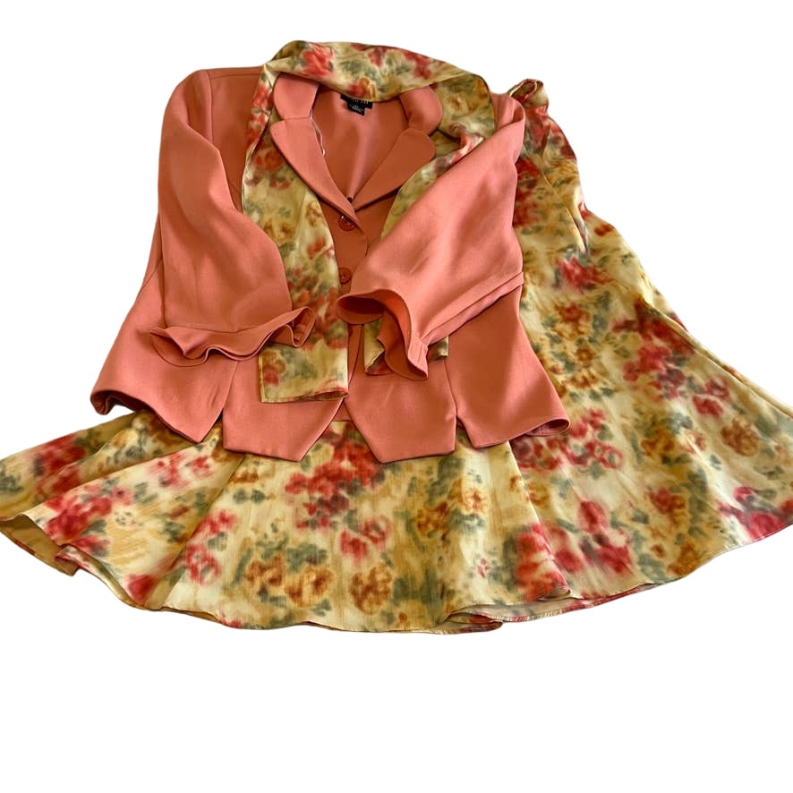 Leslie Fay three pink floral skirt set 14P