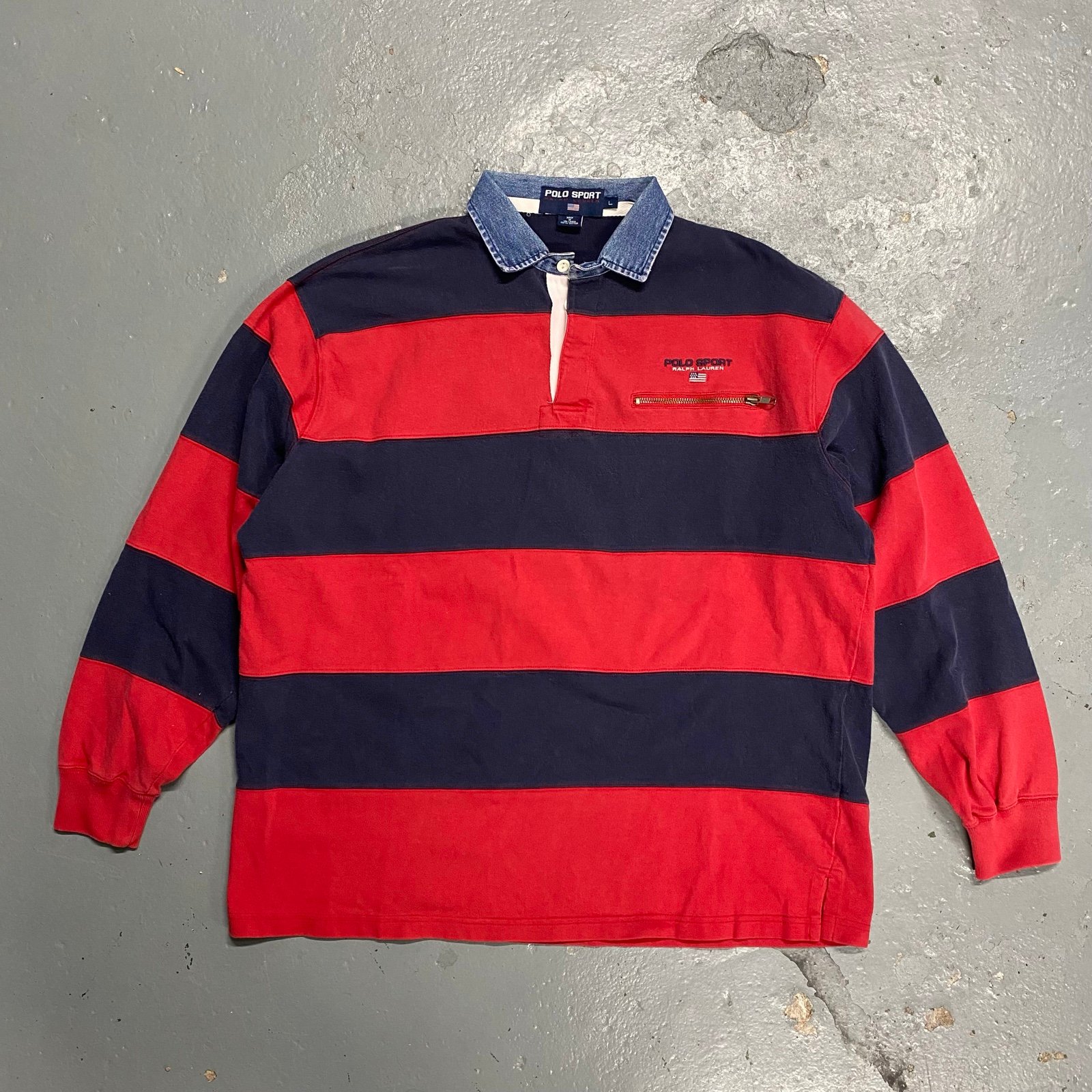 Vintage Polo Sport Striped Rugby Large