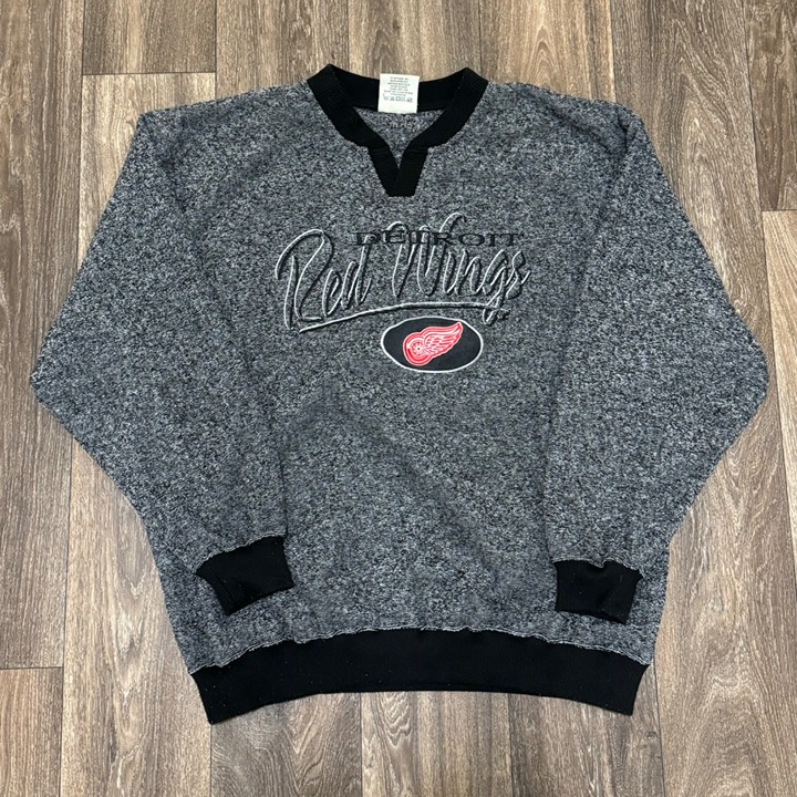 VTG Detroit Red Wings Sweatshirt Men's XL Black Marble Embroidered 90s Lee Sport