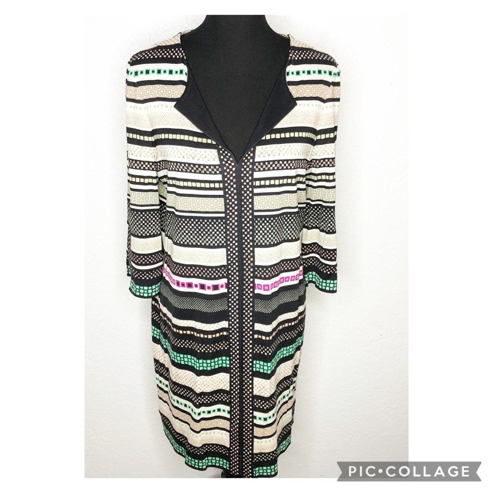 Diane von Furstenberg Rose cream black green mixed pattern striped silk dress 12