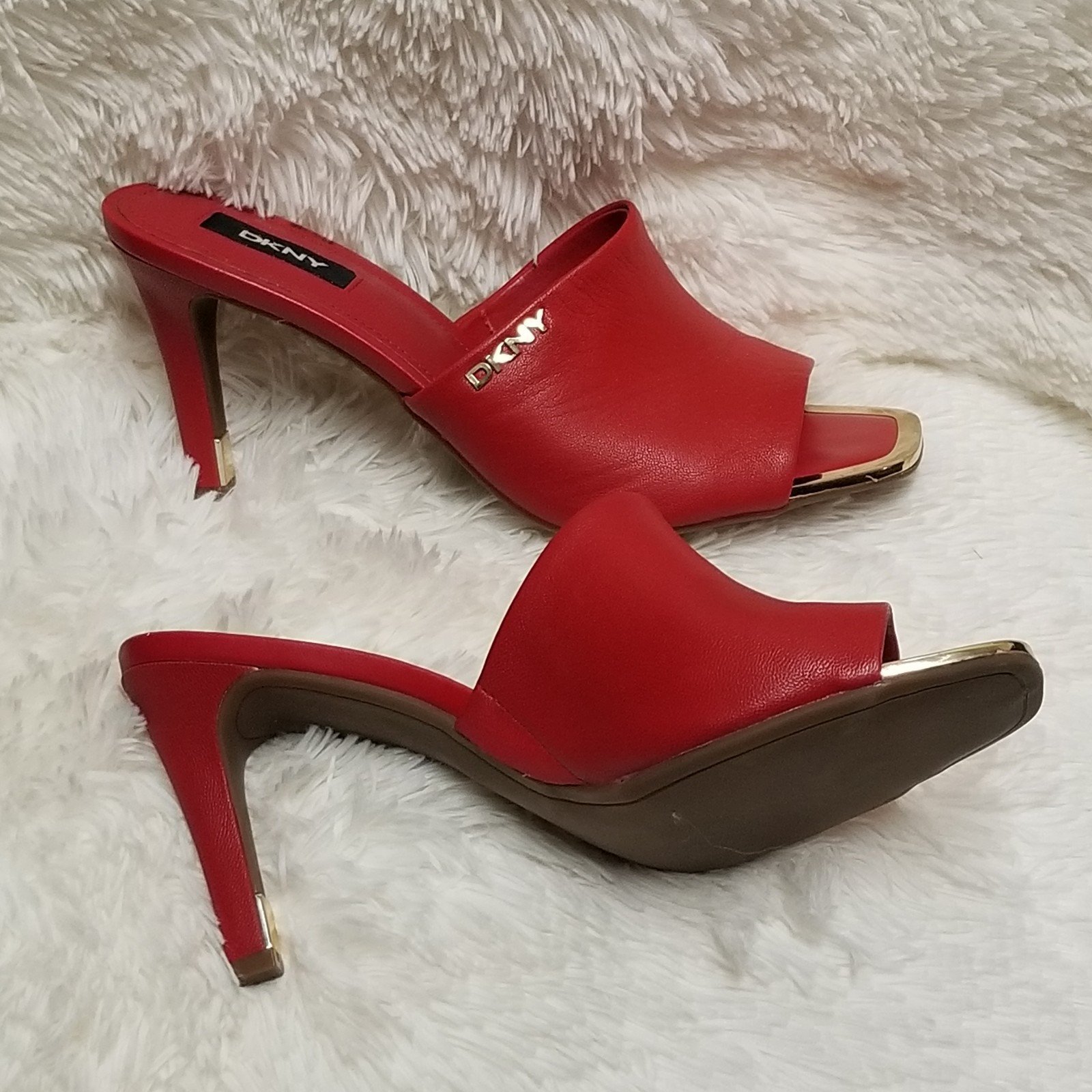 Red DKNY Open Toe Mules Size 8.5