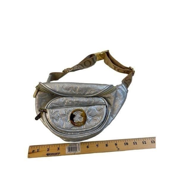 Tous Silver Gold Beige Fanny Pack leather crossbody 12 x6