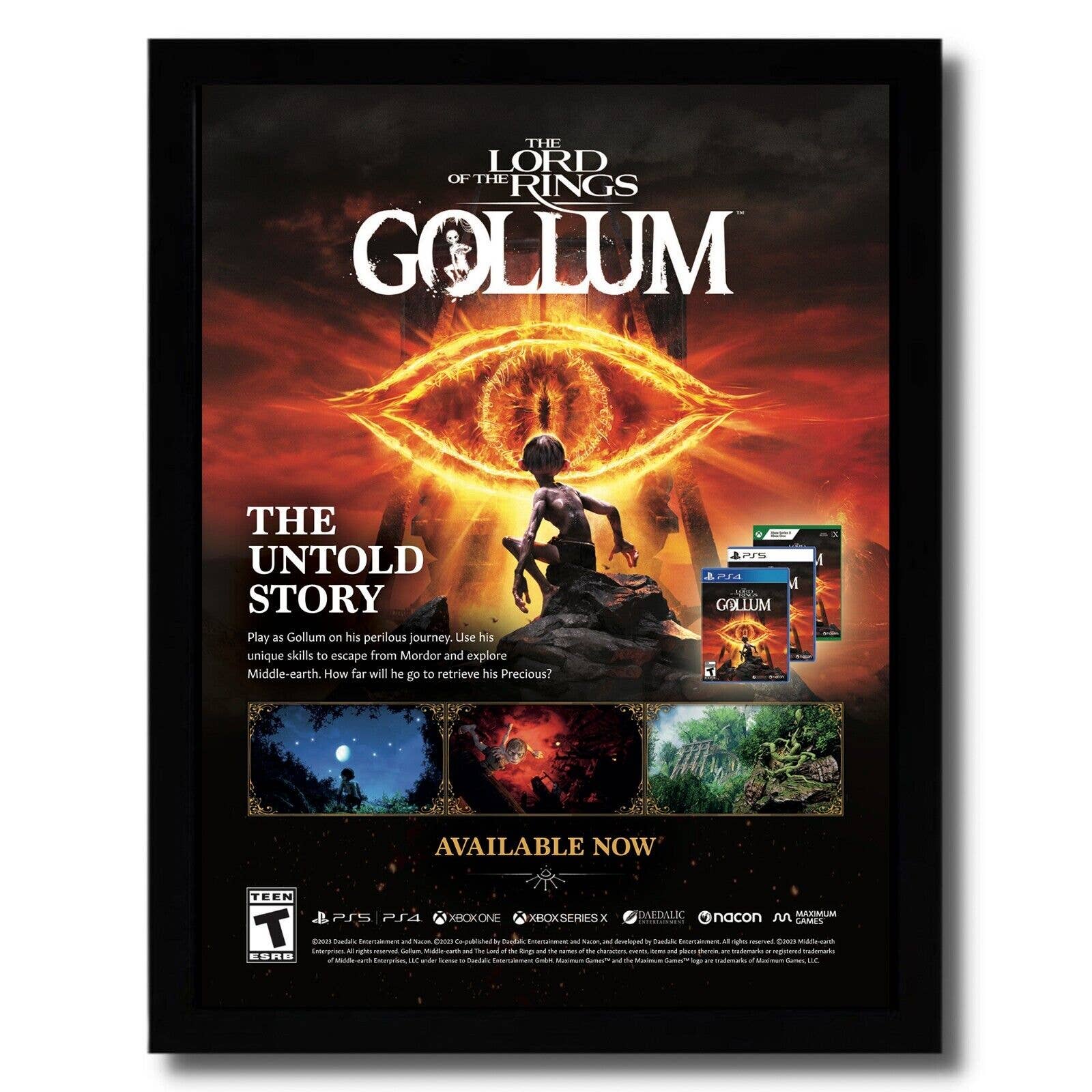 2023 Lord of the Rings GOLLUM Framed Print Ad/Poster PS5 Xbox Series X Promo Art