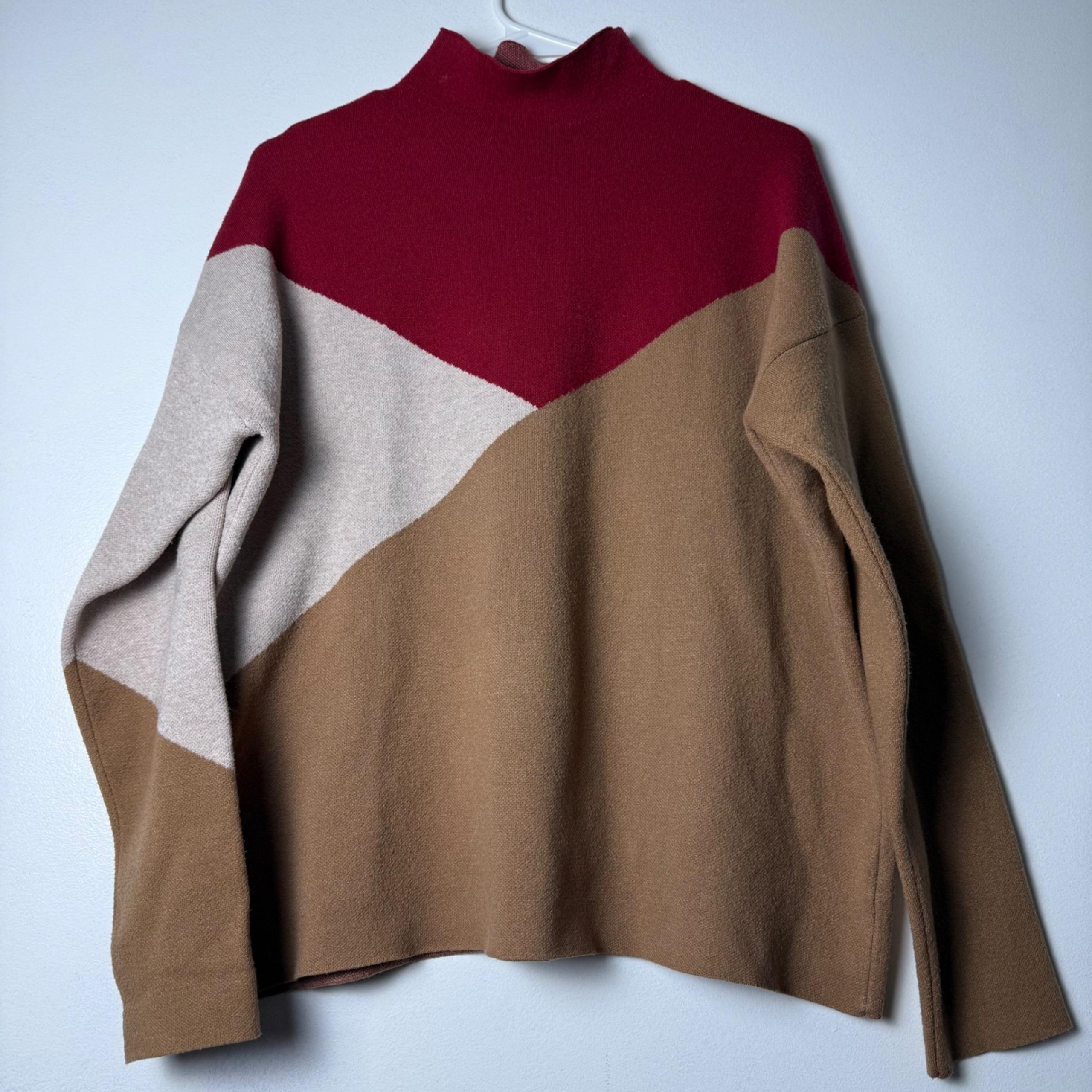 Tahari Color Block Mock Neck Pullover Sweater Casual Comfy XL Womens
