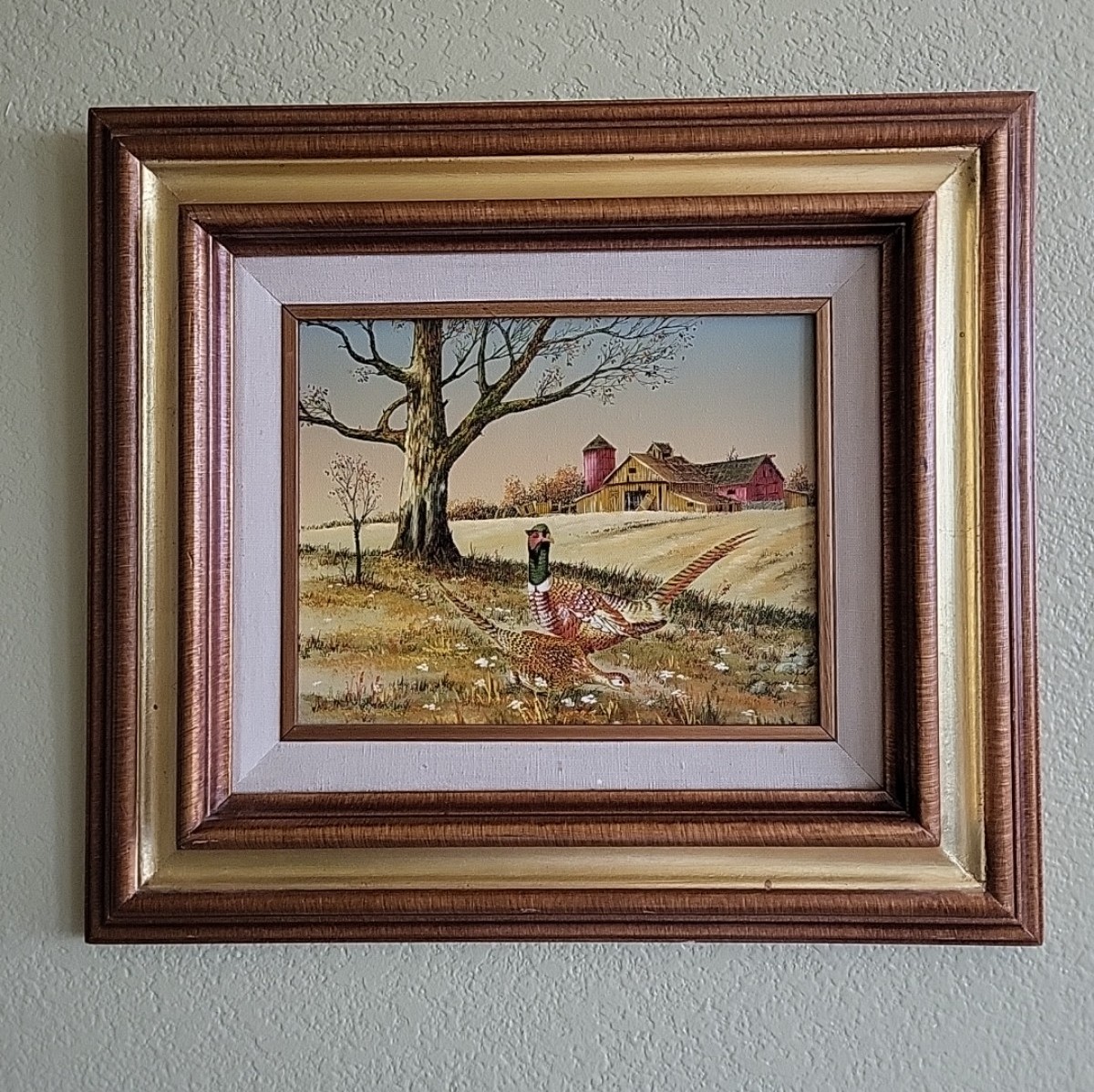 R. Smith oil painting art hanging frame. Country Farm scenery 17.25 ×15.25