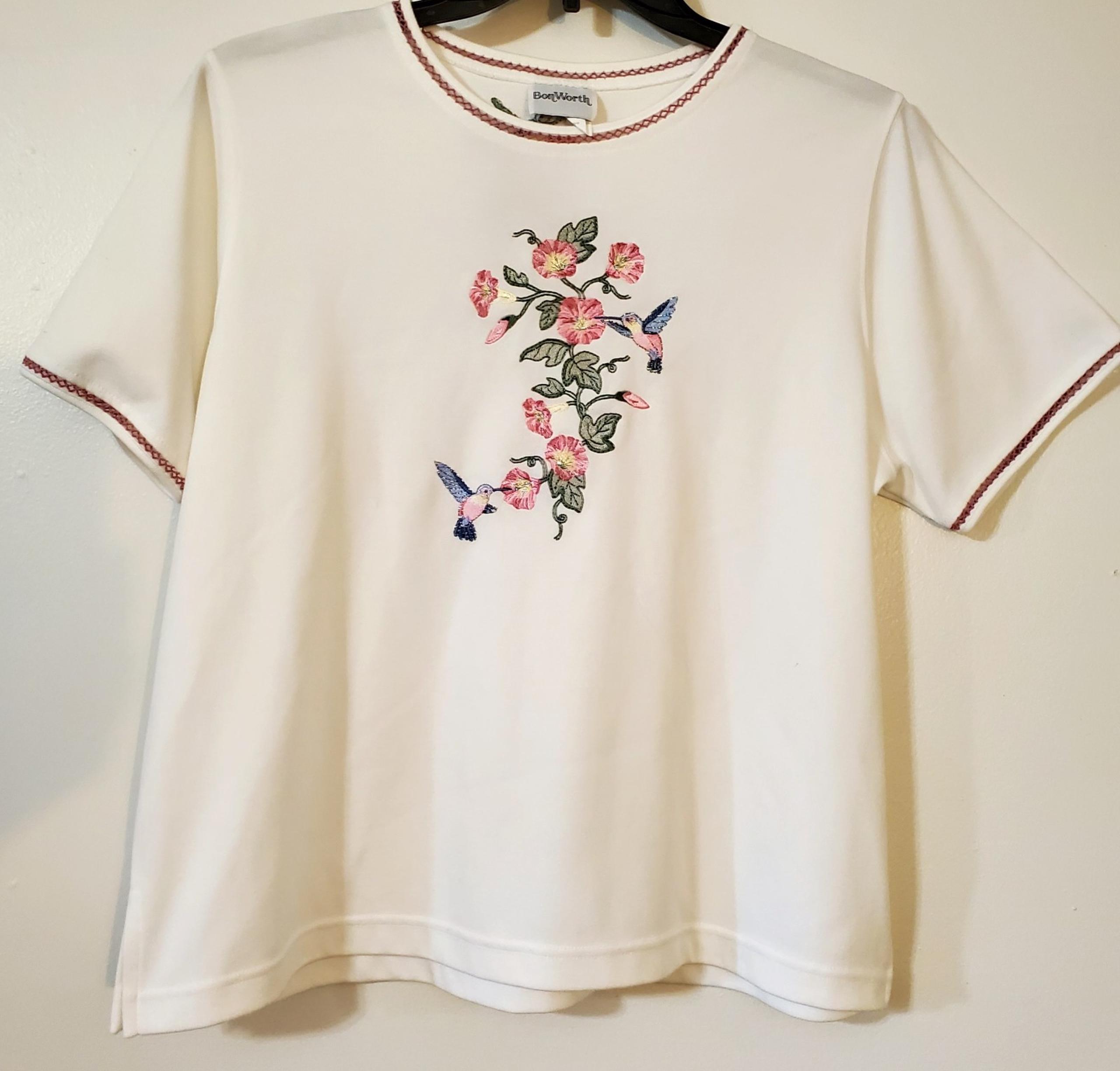 Bon Worth Vintage Petite M Embroidered Hummingbird Shirt Double Sided