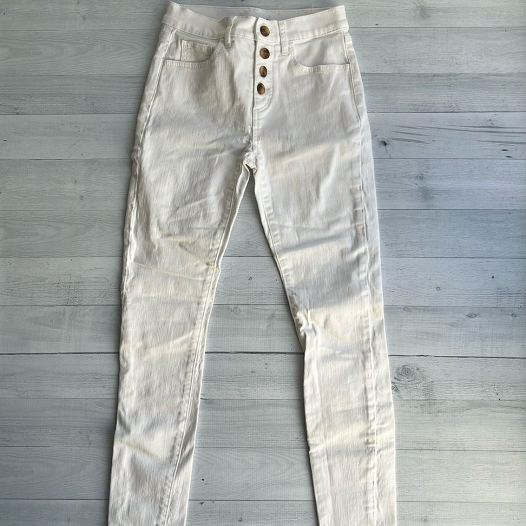 LOFT White Button Up High Waist Skinny Leg Denim 24/00