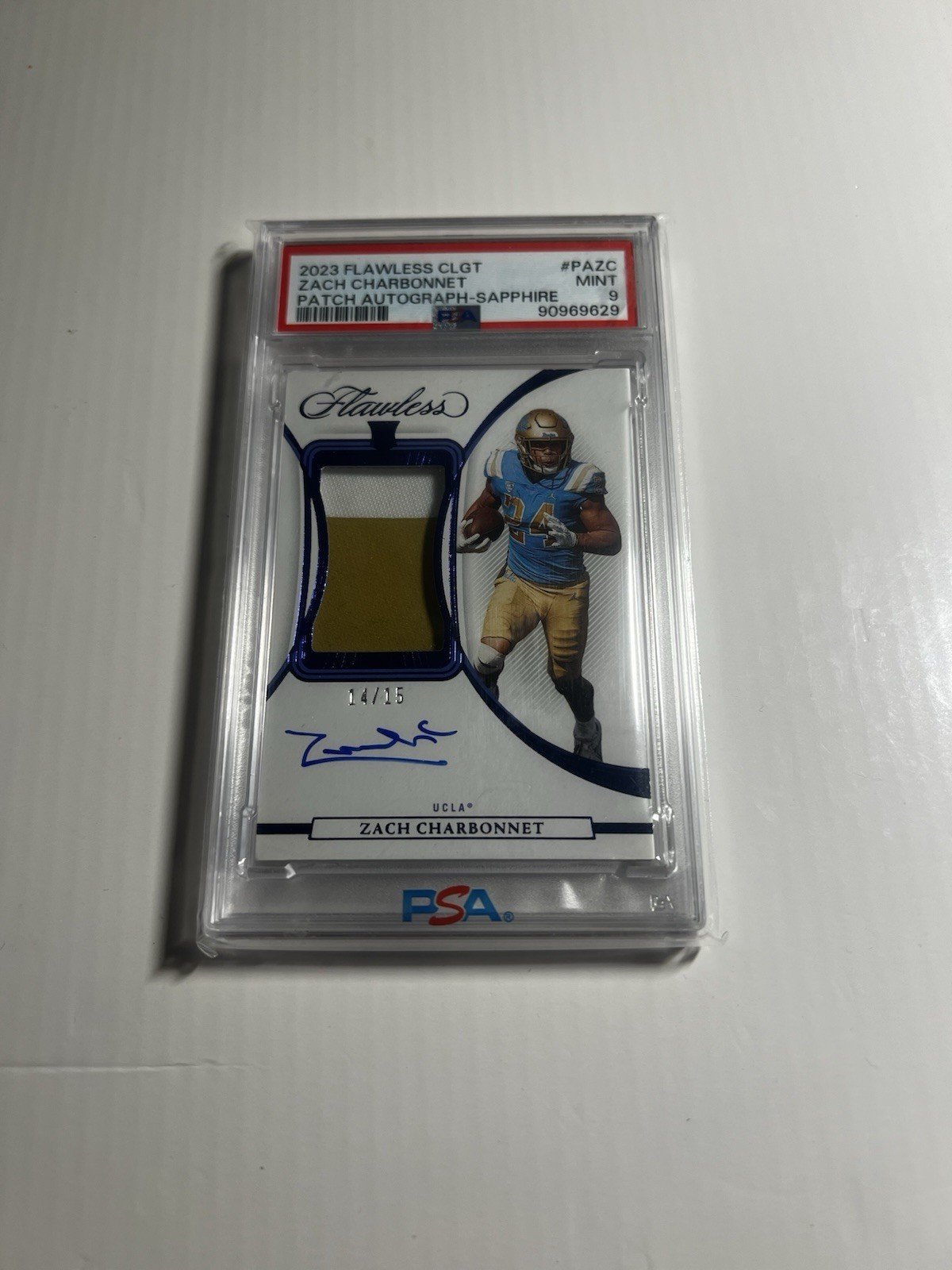 PSA 9 2023 Panini Flawless Collegiate- RPA Zach Charbonnet /15