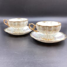 Set of 2 Royal Sealy Japan China Teacup Scalloped Edge Iridescent Lusterware