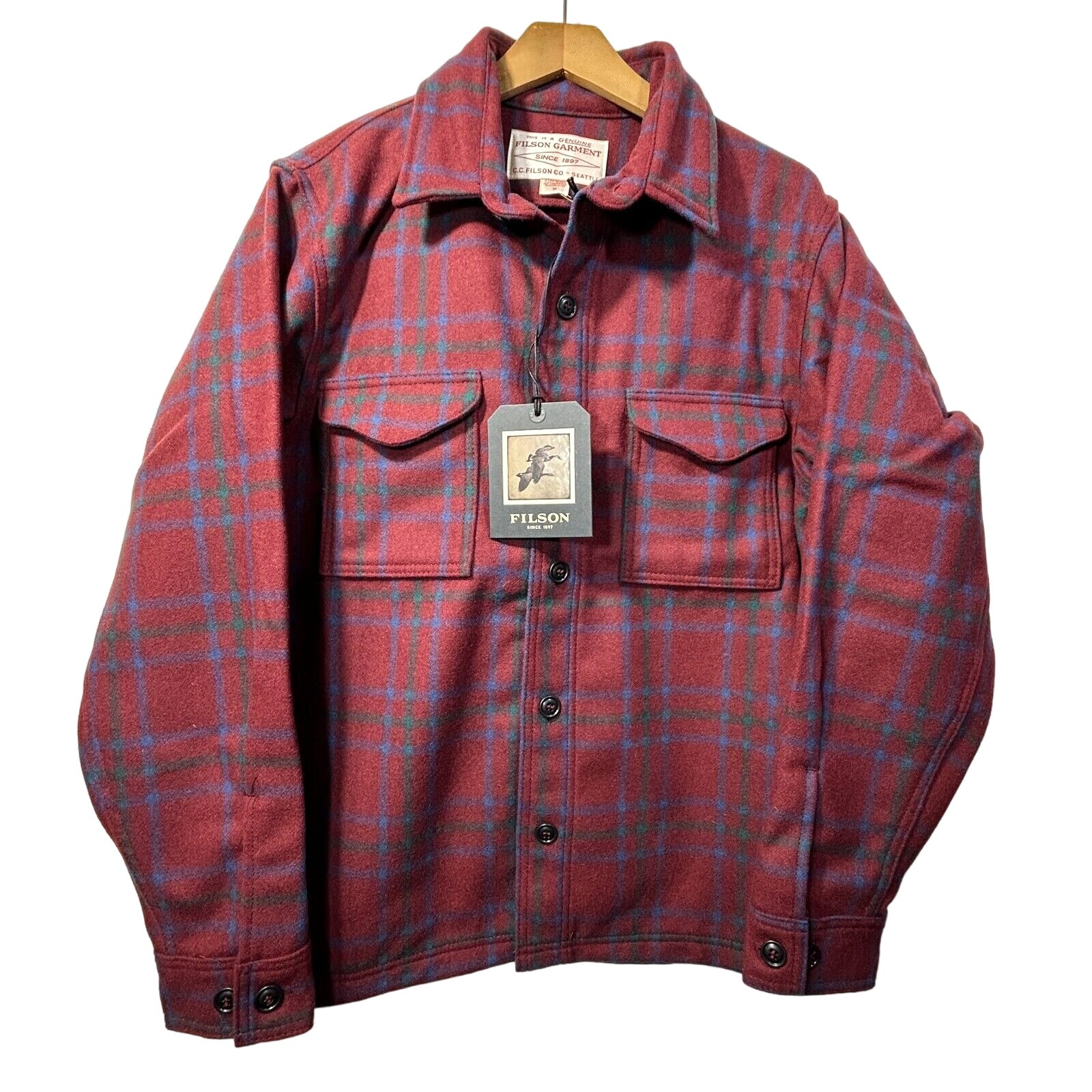 FILSON Seattle Wool Jac Shirt Red Button Warm Layer Mens M USA Made