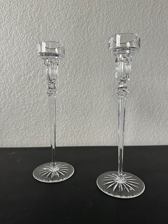 Vintage Rogaska Crystal Glass Candlestick Candle Holder Pair 10”